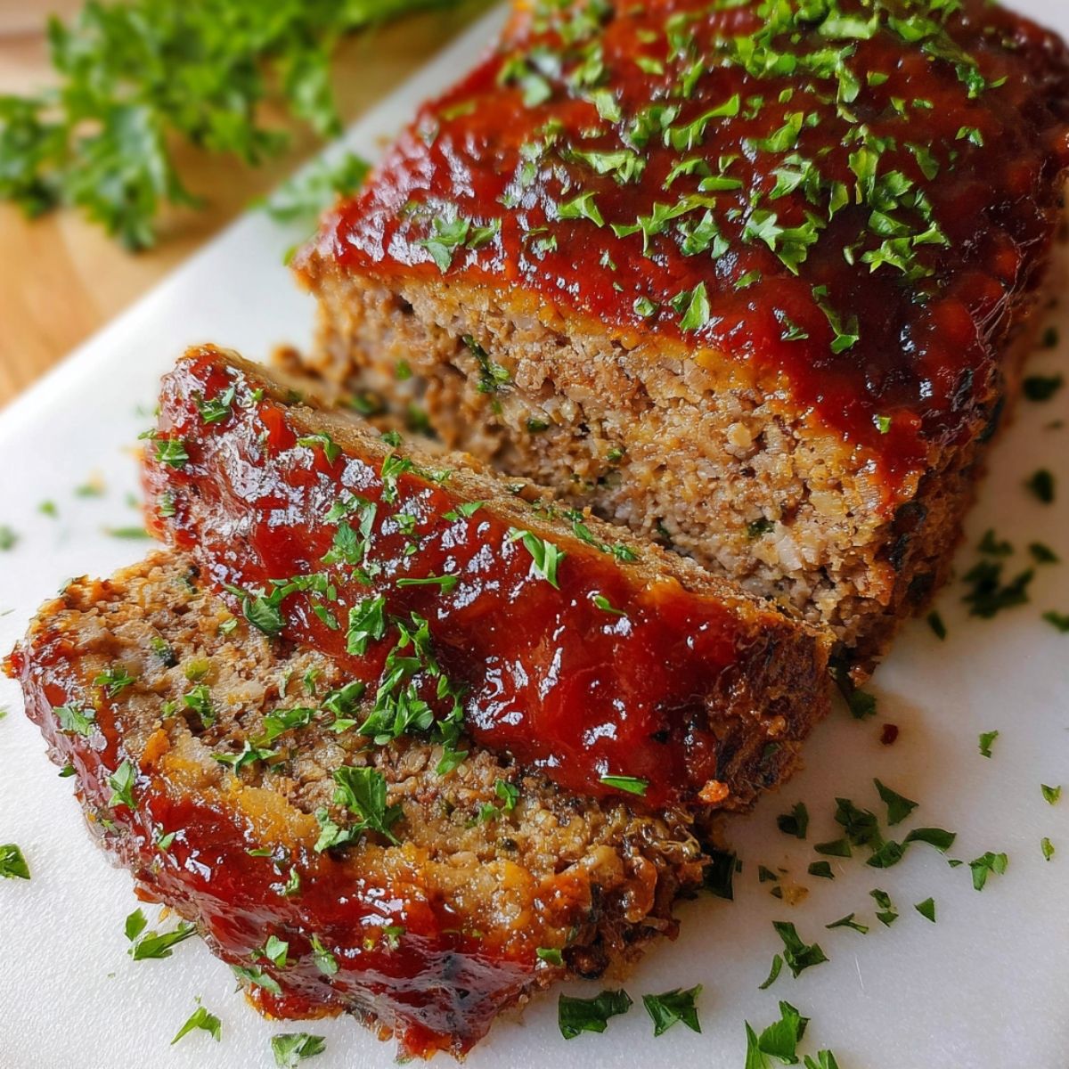 Juicy sliced meatloaf with tangy ketchup glaze – cheesy loaded meatloaf casserole starting point.
