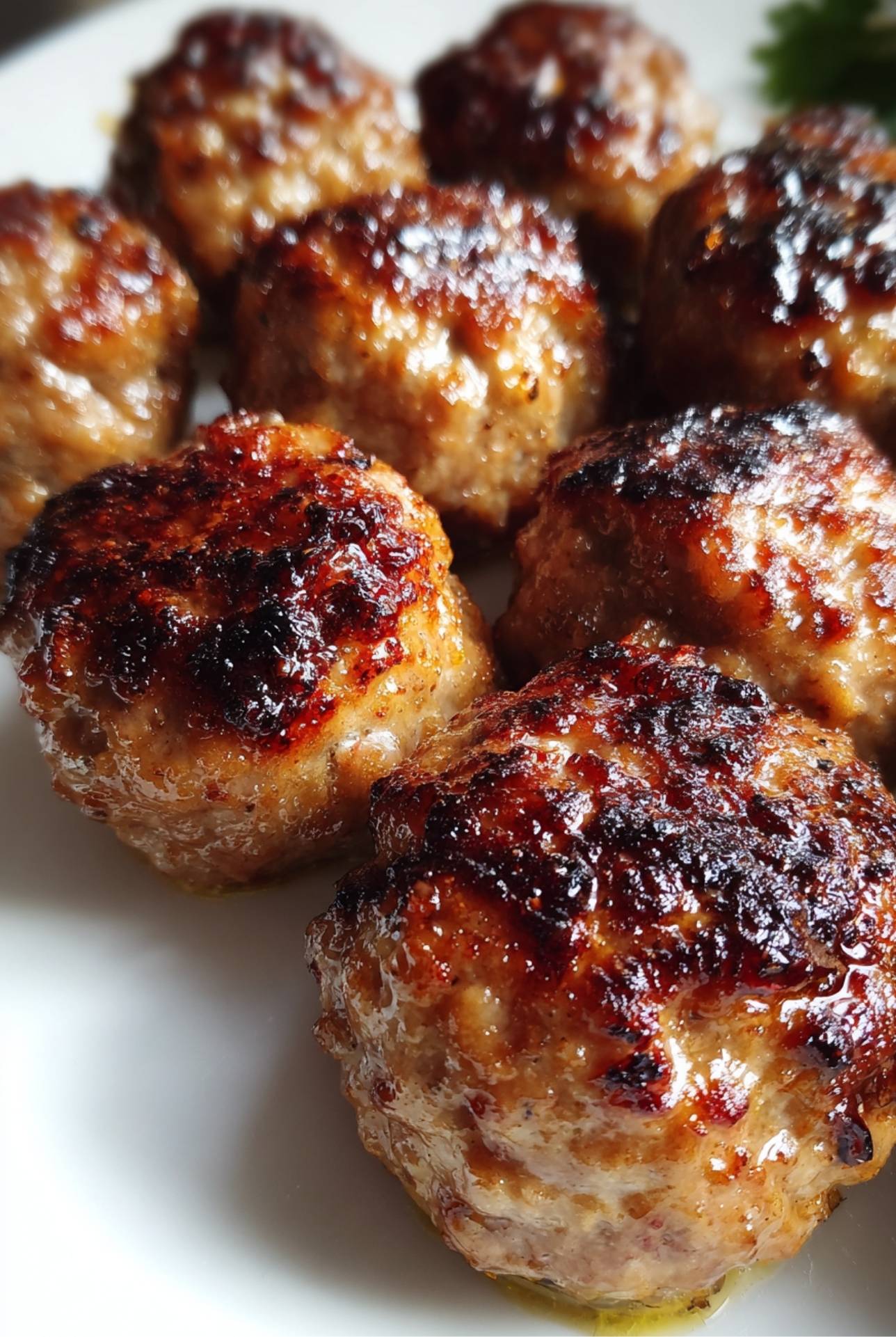 Golden-brown lamb meatballs seared in a skillet showing crispy caramelized edges