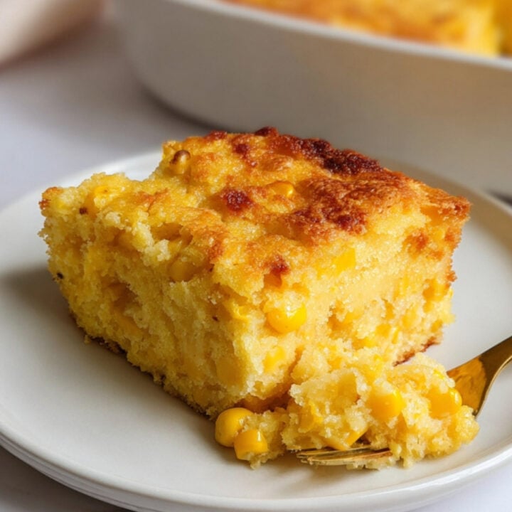 Golden, fluffy Southern corn pudding made from scratch, perfect for Thanksgiving, Christmas, or any potluck. Comfort food loaded with sweet corn and a crispy top.