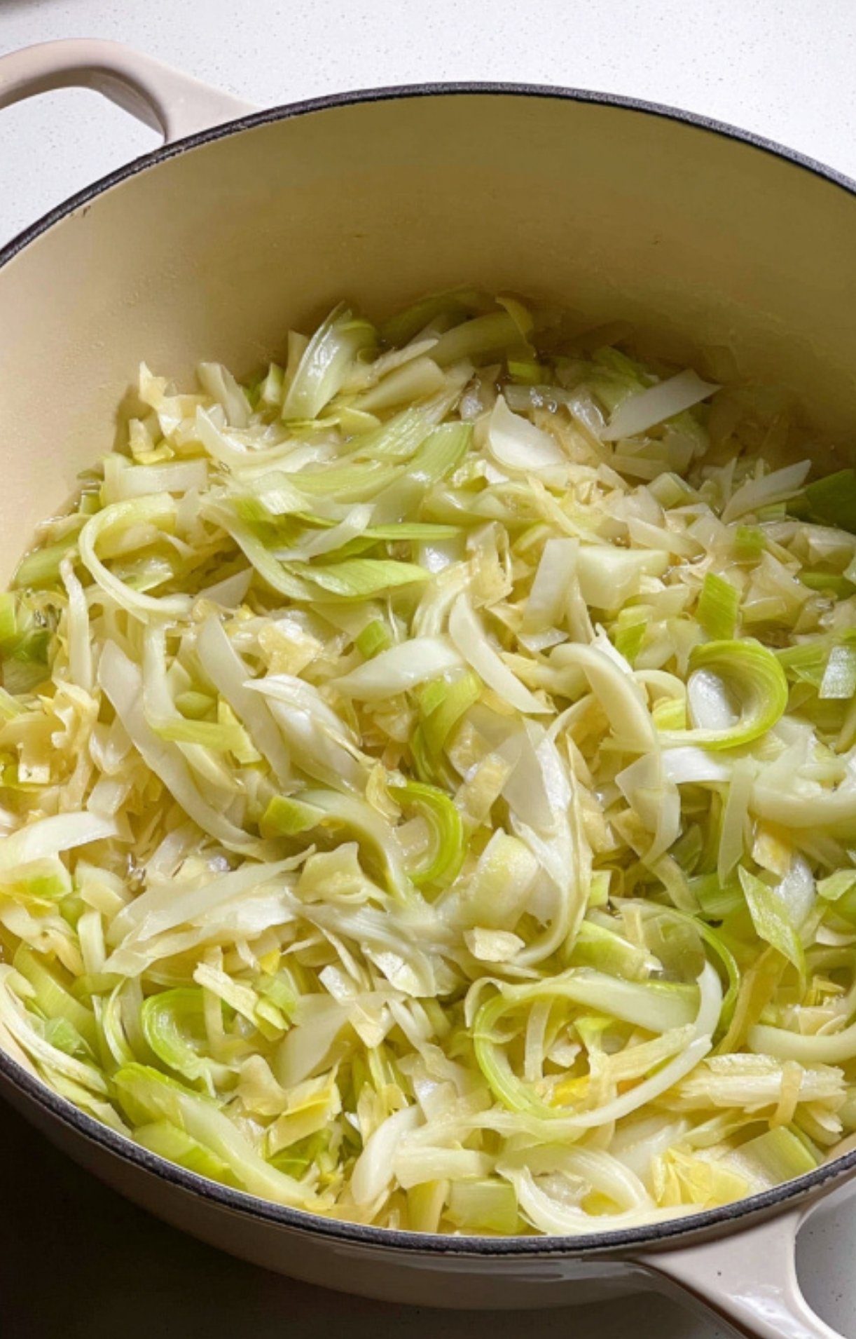 Sliced leeks and fennel sautéing in olive oil, building a fragrant flavor foundation for authentic bouillabaisse. Essential for classic French seafood stews and healthy home cooking.