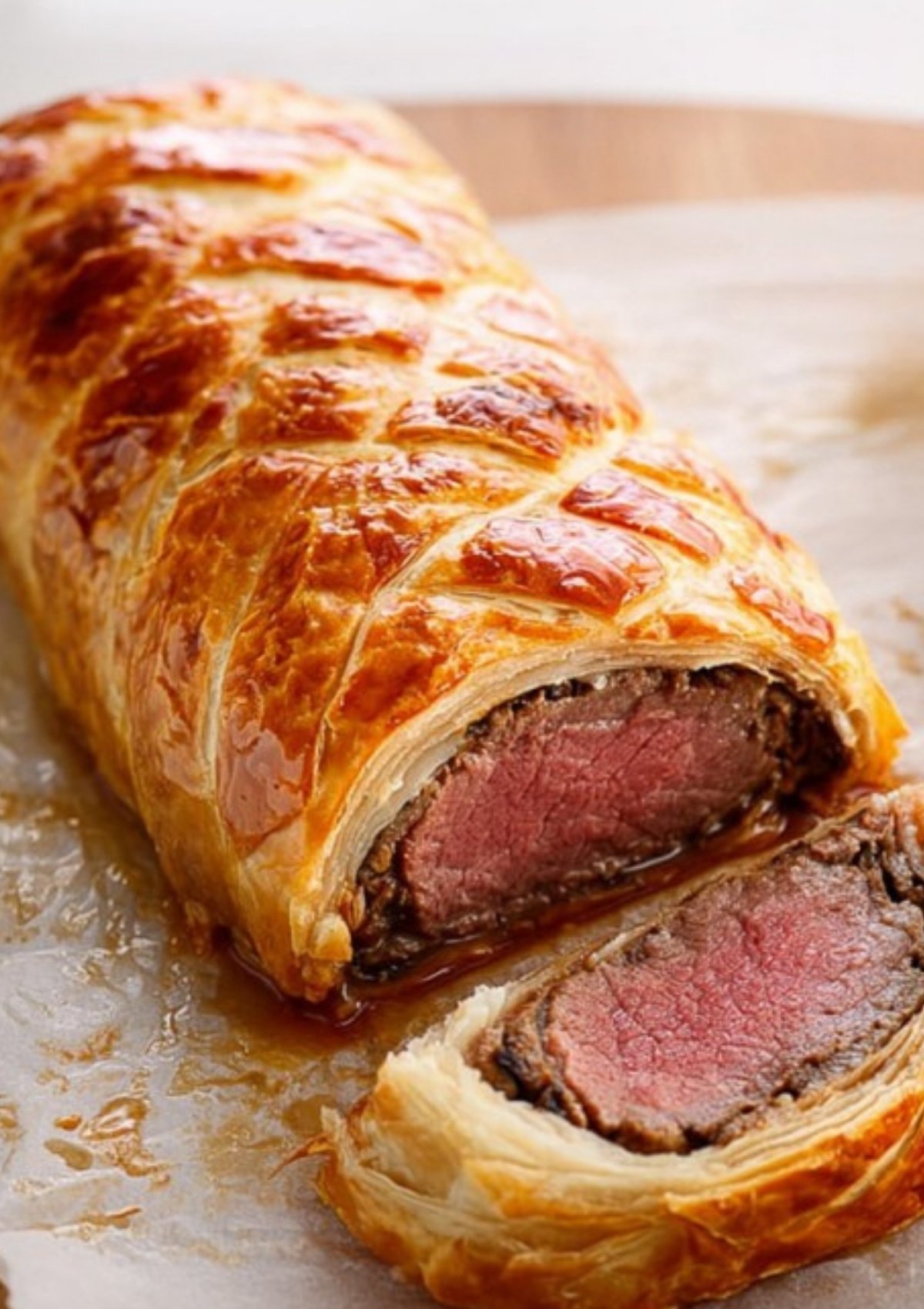 Two seasoned beef steaks sizzling in a hot cast iron pan, ready for wrapping in pastry for easy air fryer beef wellington.