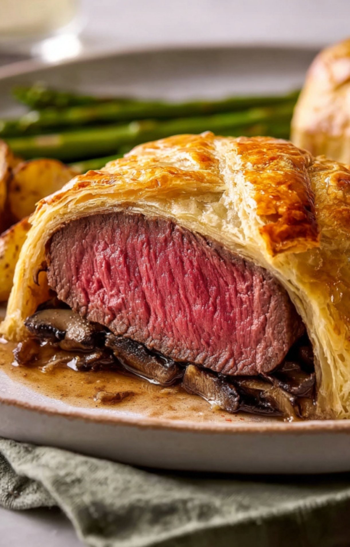 Golden puff pastry wrapped around juicy beef tenderloin and sautéed mushrooms. This individual beef wellington is an easy gourmet dinner or festive meal for Christmas, New Year’s, and celebrations.