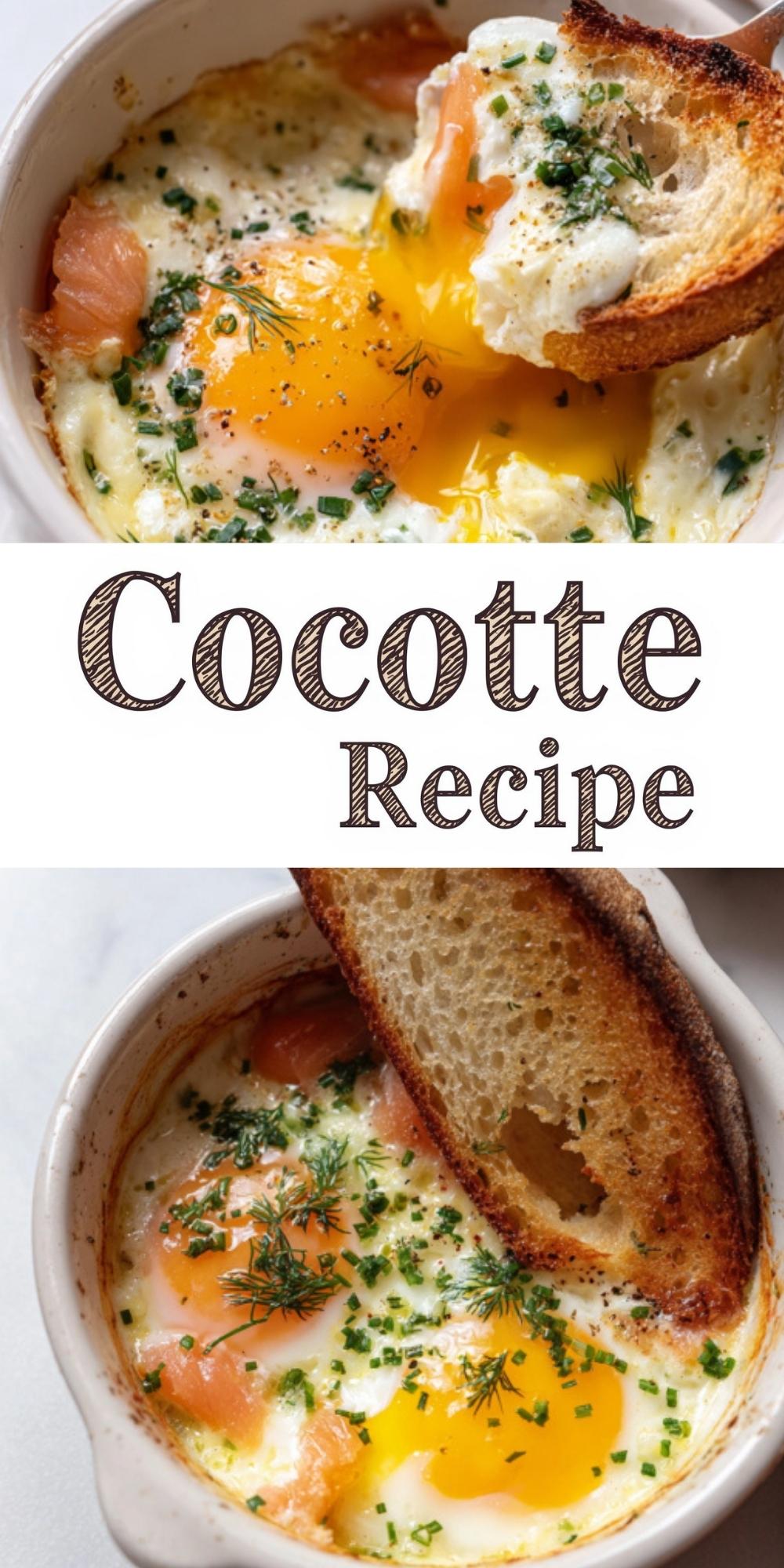 Two ramekins filled with baked eggs, smoked salmon, fresh dill, and chives, served with toasted bread for dipping, shown in a bright brunch setting.