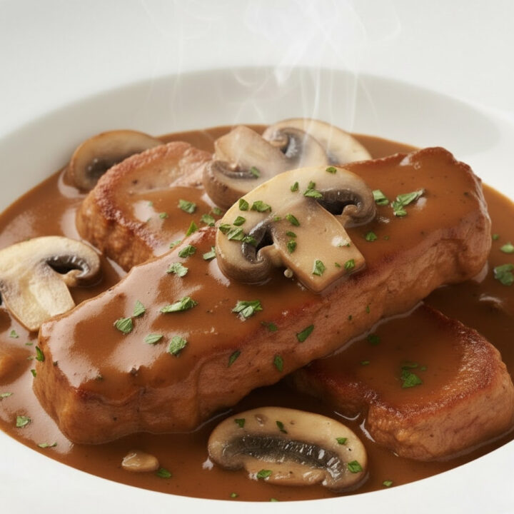 Veal Scallopini in Marsala Cream Sauce Closeup