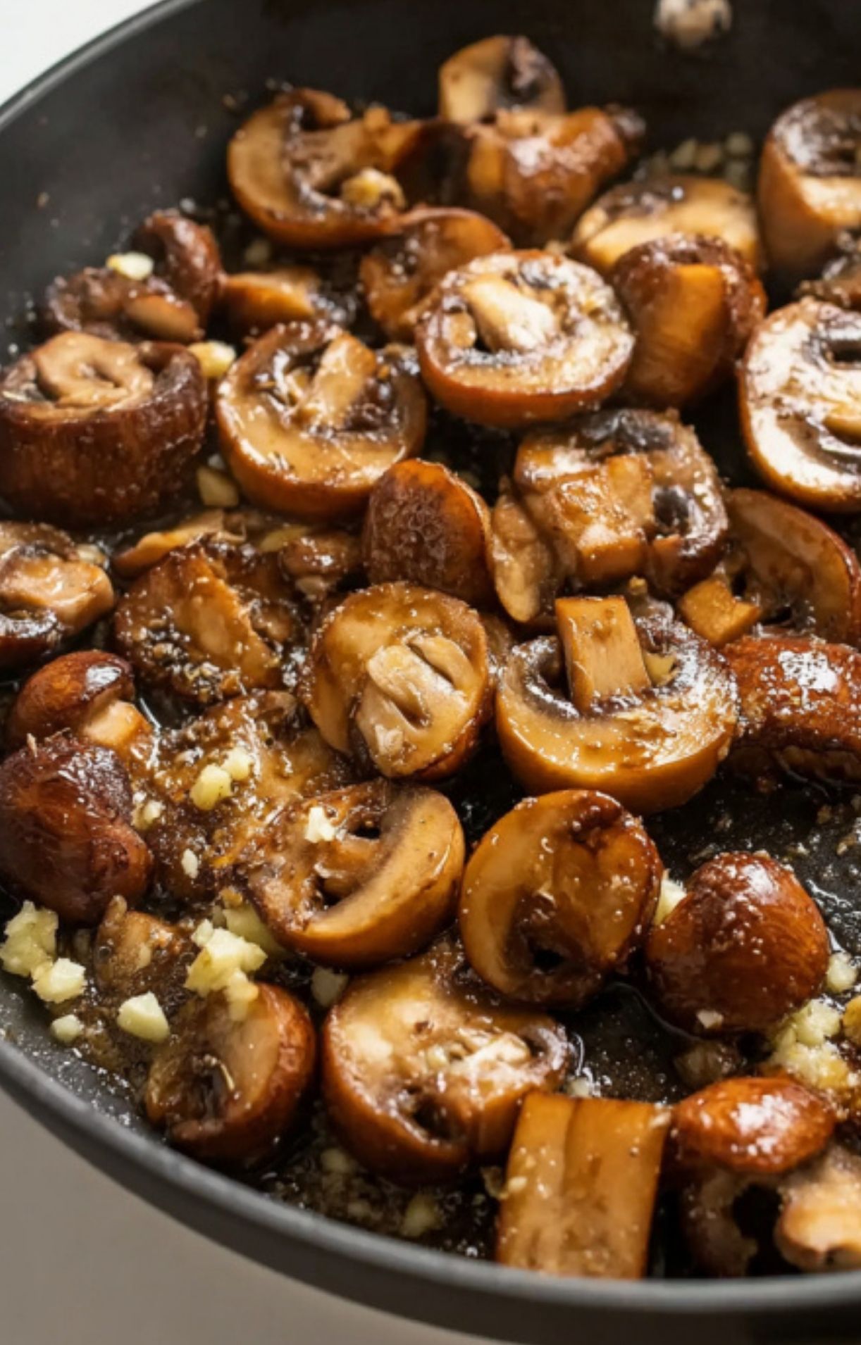 Golden brown mushrooms sizzling in a pan, the best step for rich marsala sauce and homemade comfort food