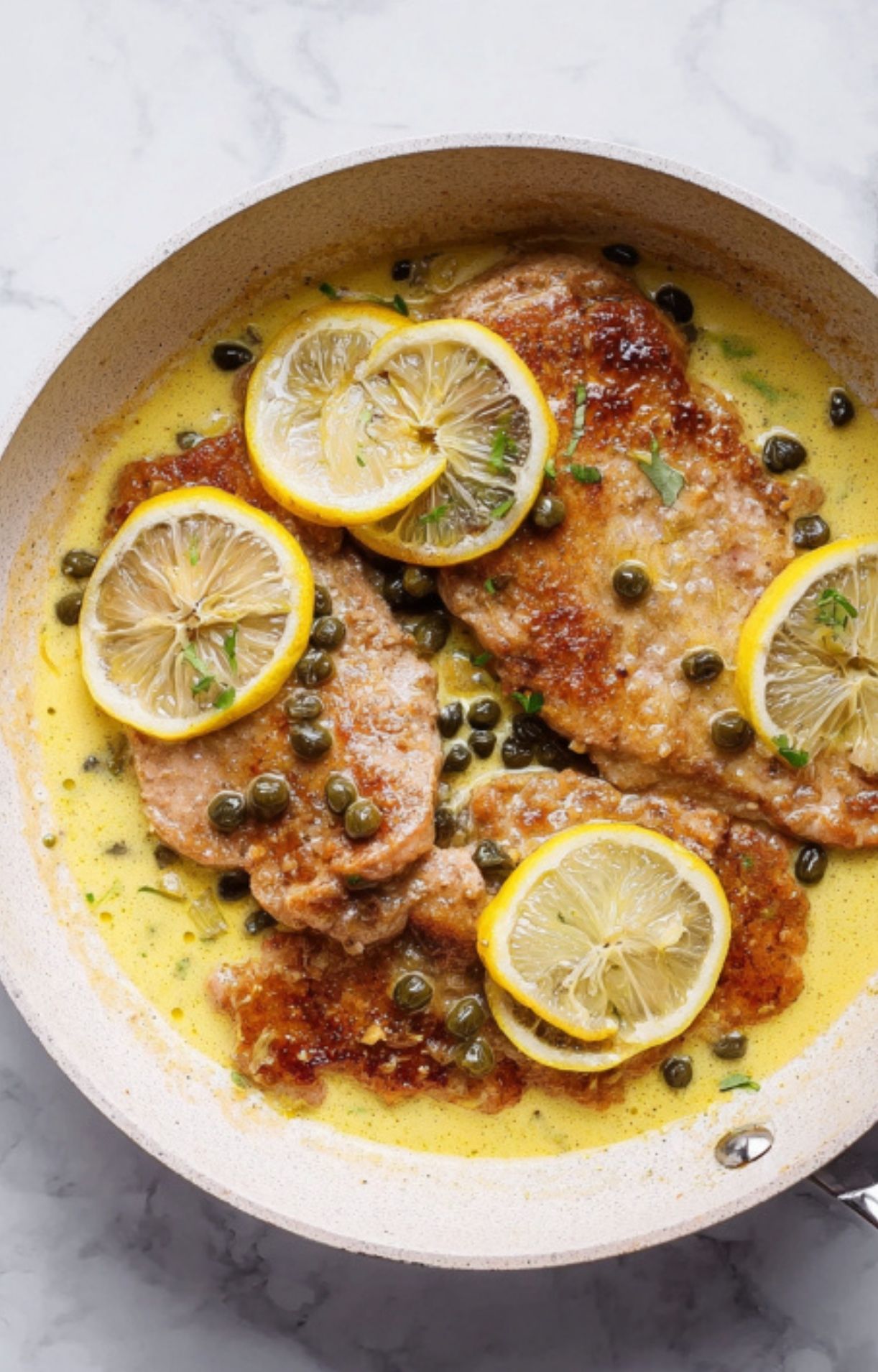 Golden brown veal cutlets sizzling in olive oil, ready to become creamy veal scallopini. Step-by-step for authentic Italian cooking.