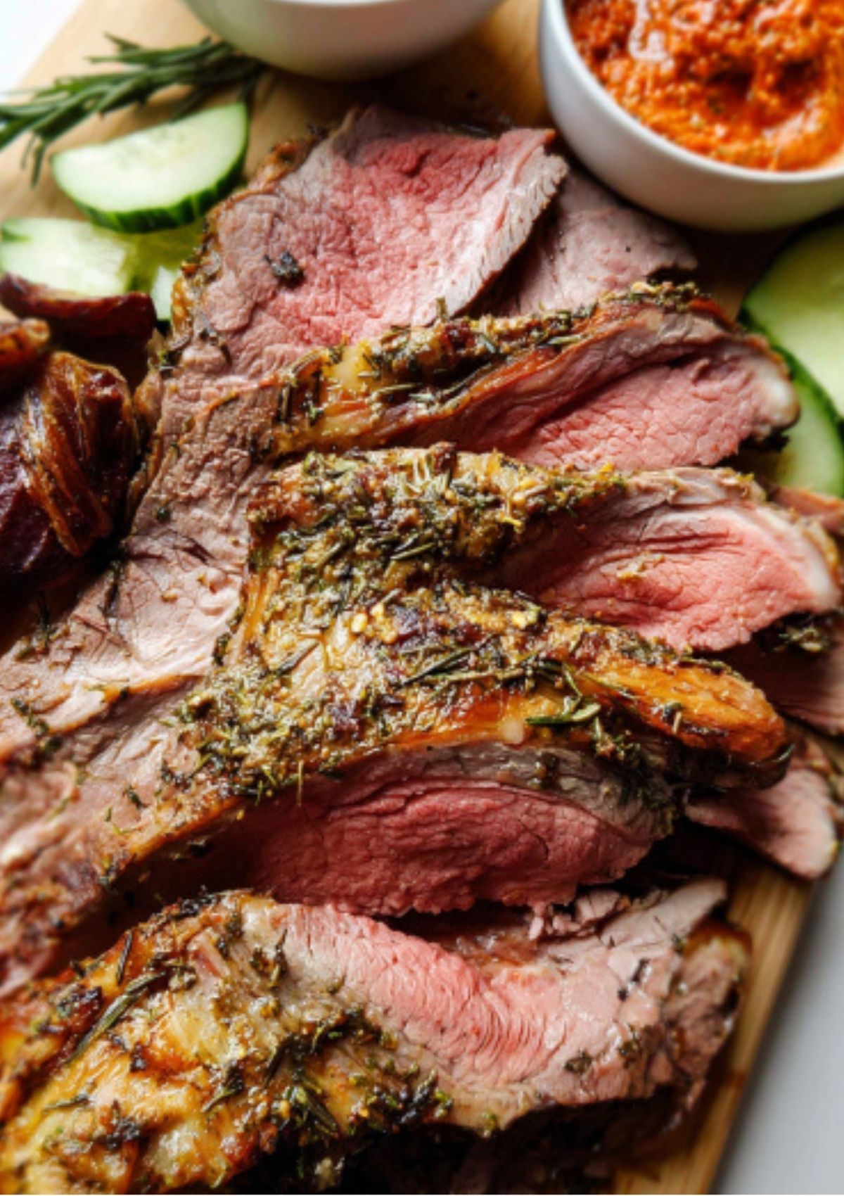 Creamy blended herb and garlic paste in a mixing bowl, ready to spread on lamb