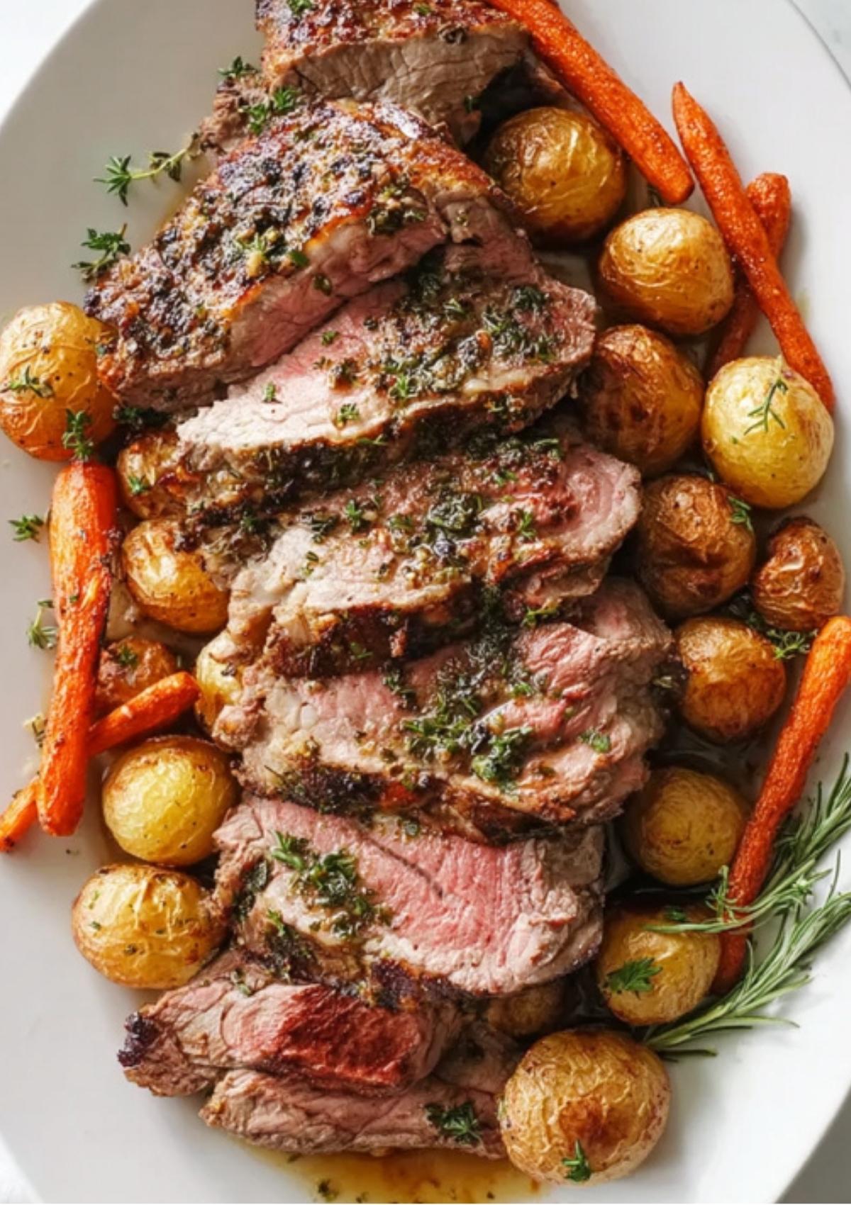 Uncooked butterflied leg of lamb laid flat on a wooden cutting board, ready for seasoning