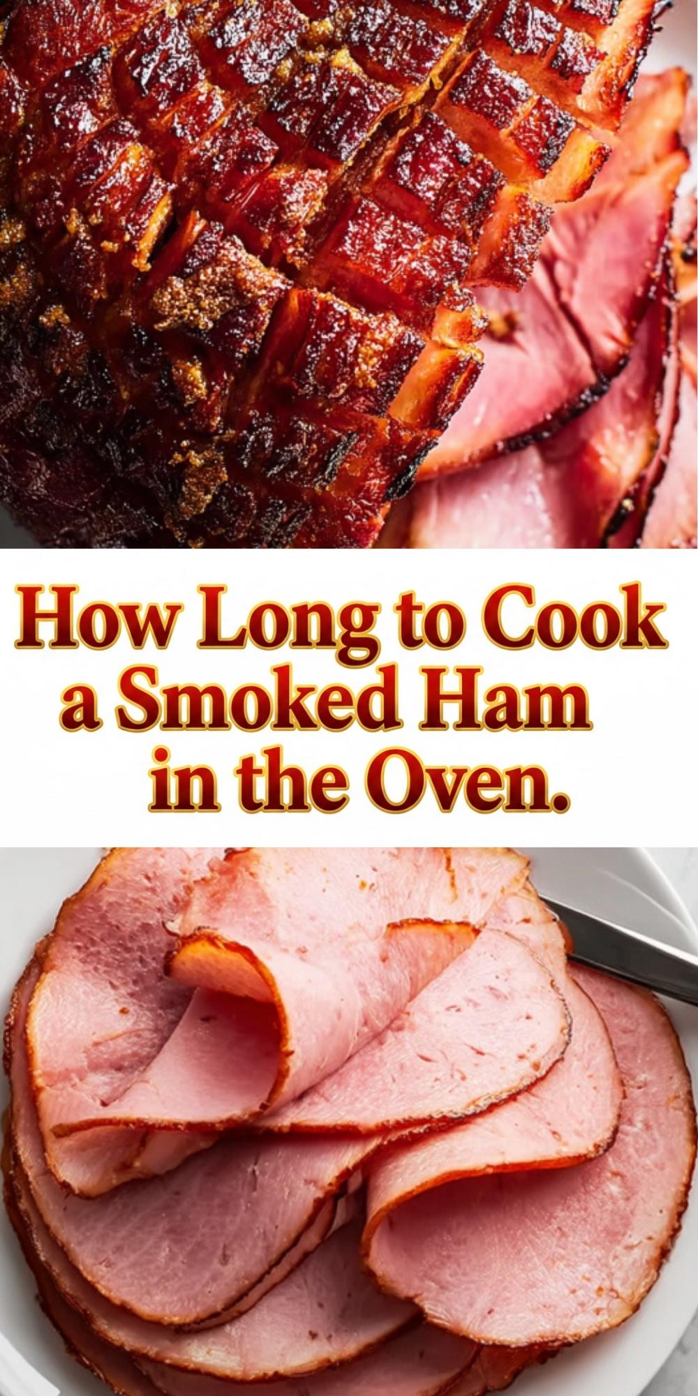Glazed smoked ham with golden crust and sliced ham, easy minutes-per-pound oven cooking chart