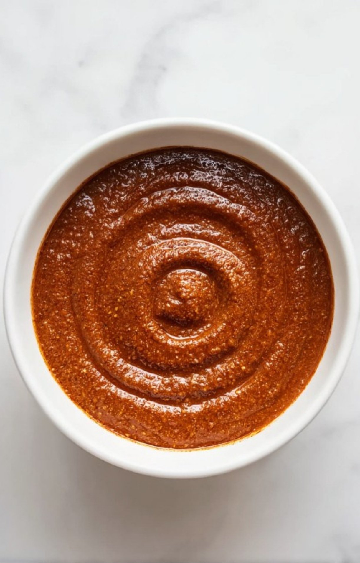 Thick, rich spice rub made with oil and seasonings in a white bowl, perfect for coating cauliflower steaks before grilling.