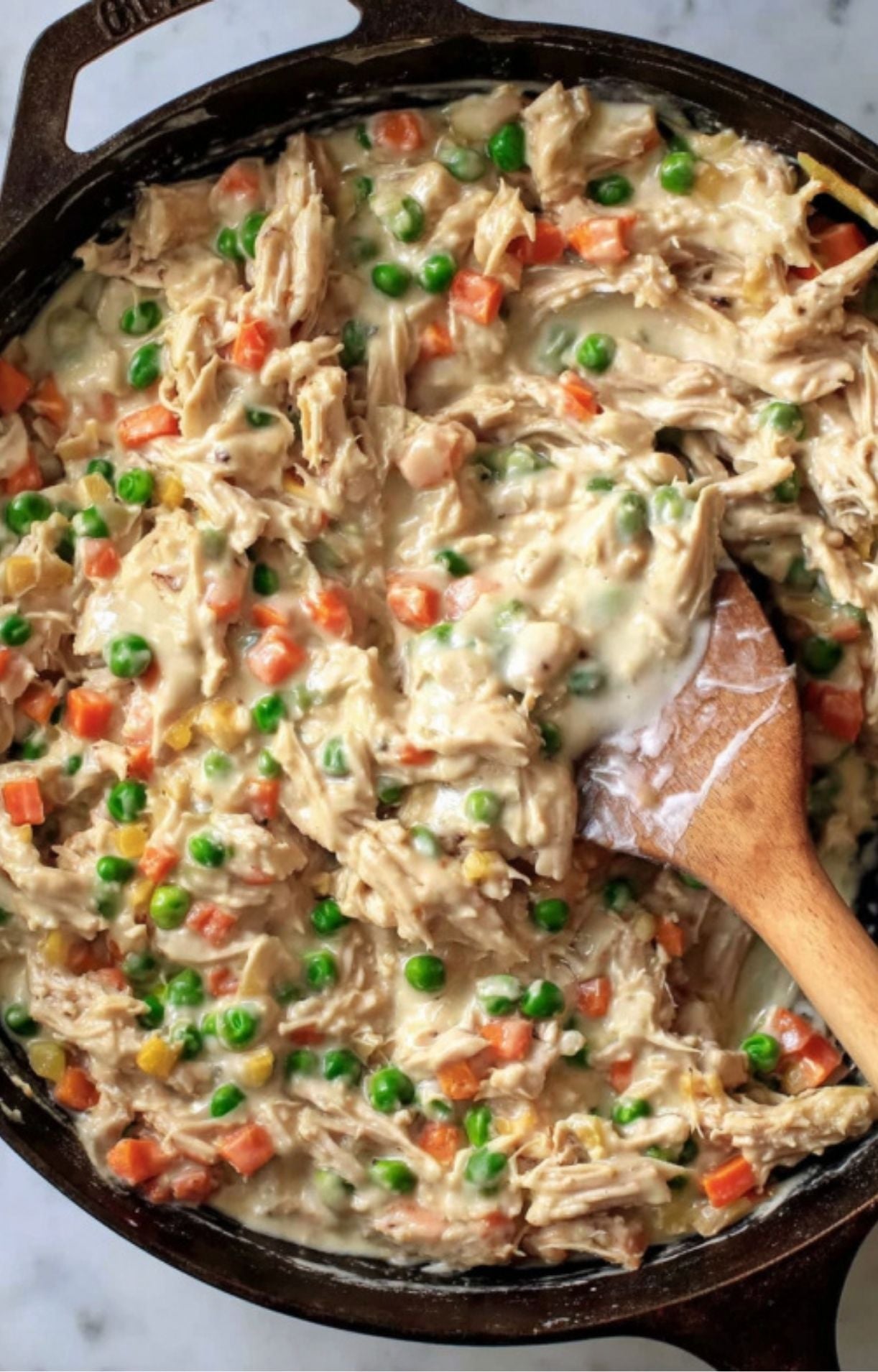 The completed Turkey Pot Pie with Puff Pastry filling, fully combined and ready for the pastry lid.