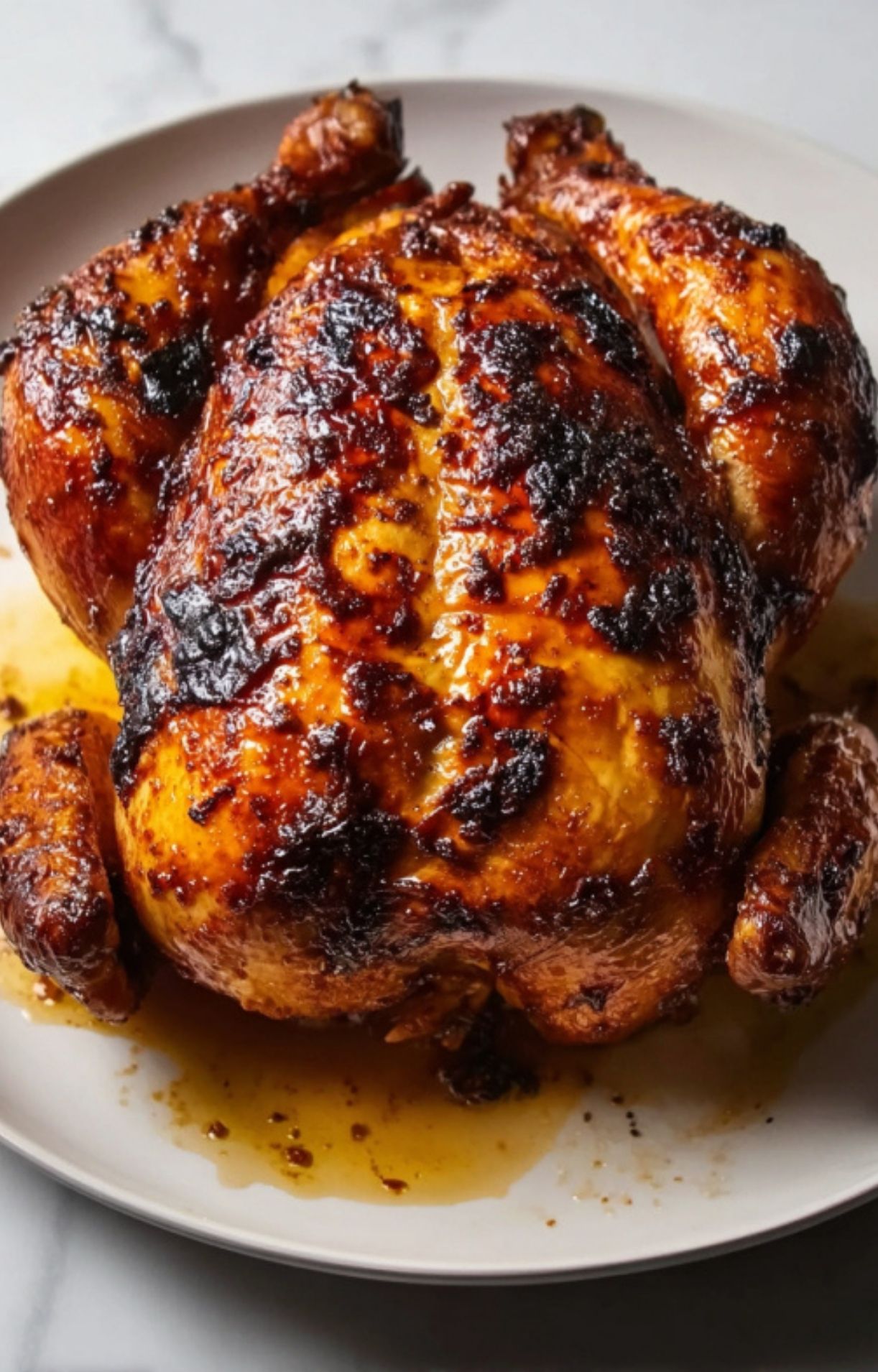 A top-down view of a juicy, roasted whole chicken with beautifully caramelized skin, a hallmark of Weber Beer Can Chicken.
