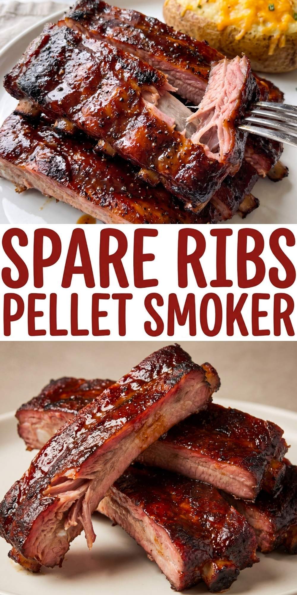glazed smoked spare ribs stacked with bold bbq sauce showing tender juicy meat from pellet smoker spare ribs recipe