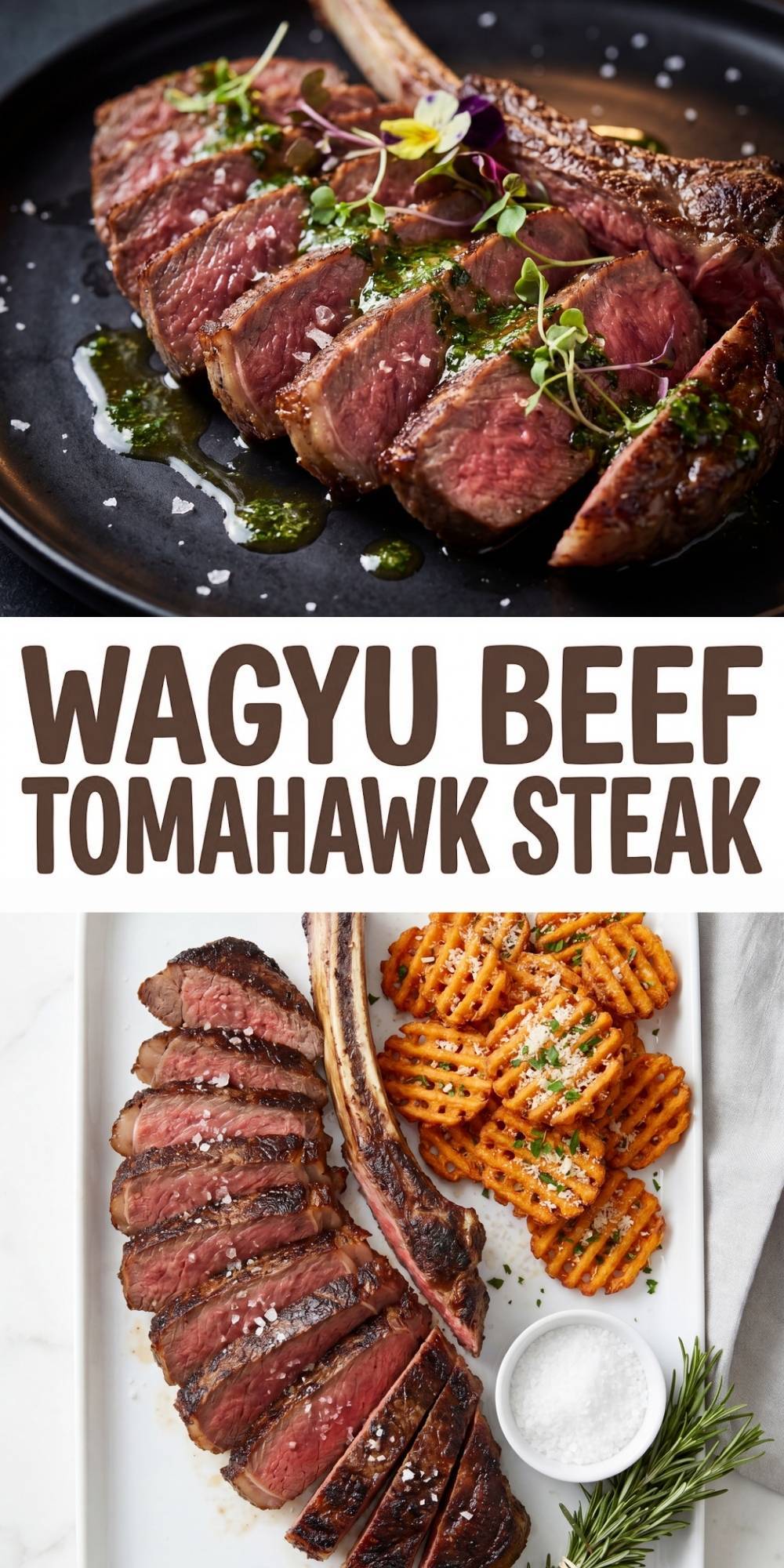 wagyu beef tomahawk steak recipe sliced juicy steak with crispy fries and herb butter easy dinner plate