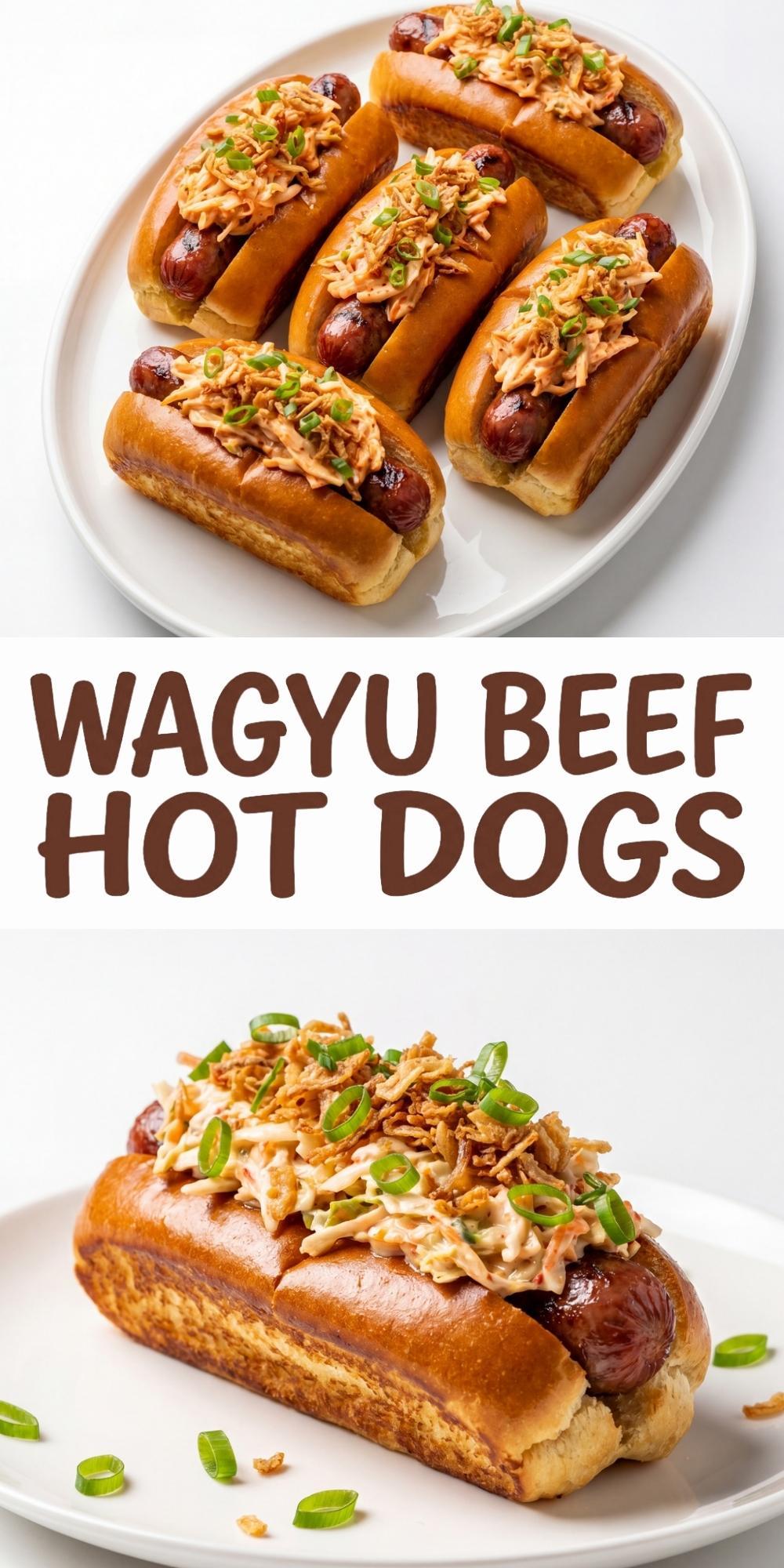 wagyu beef hot dogs recipe with kimchi slaw topping easy gourmet BBQ cookout favorite