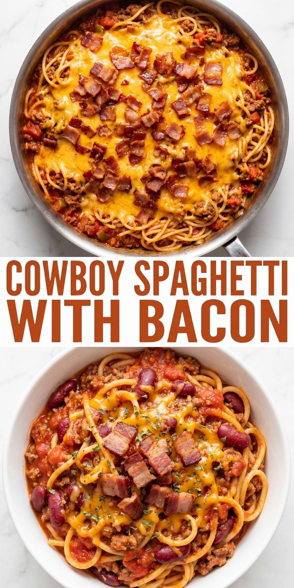 cowboy spaghetti with bacon pin image with cheesy spaghetti skillet and crispy bacon easy one pot dinner recipe
