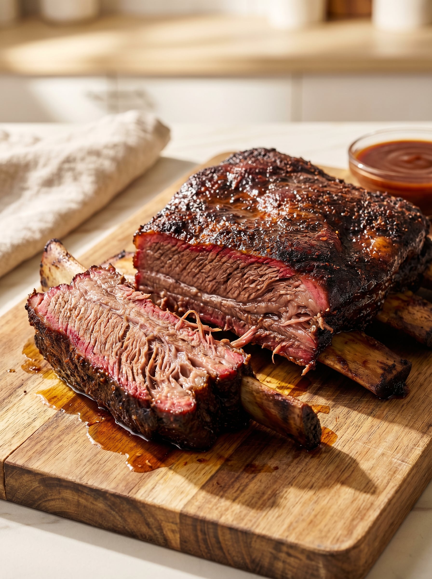 Raw beef short ribs with spices ready for pellet smoker recipe preparation