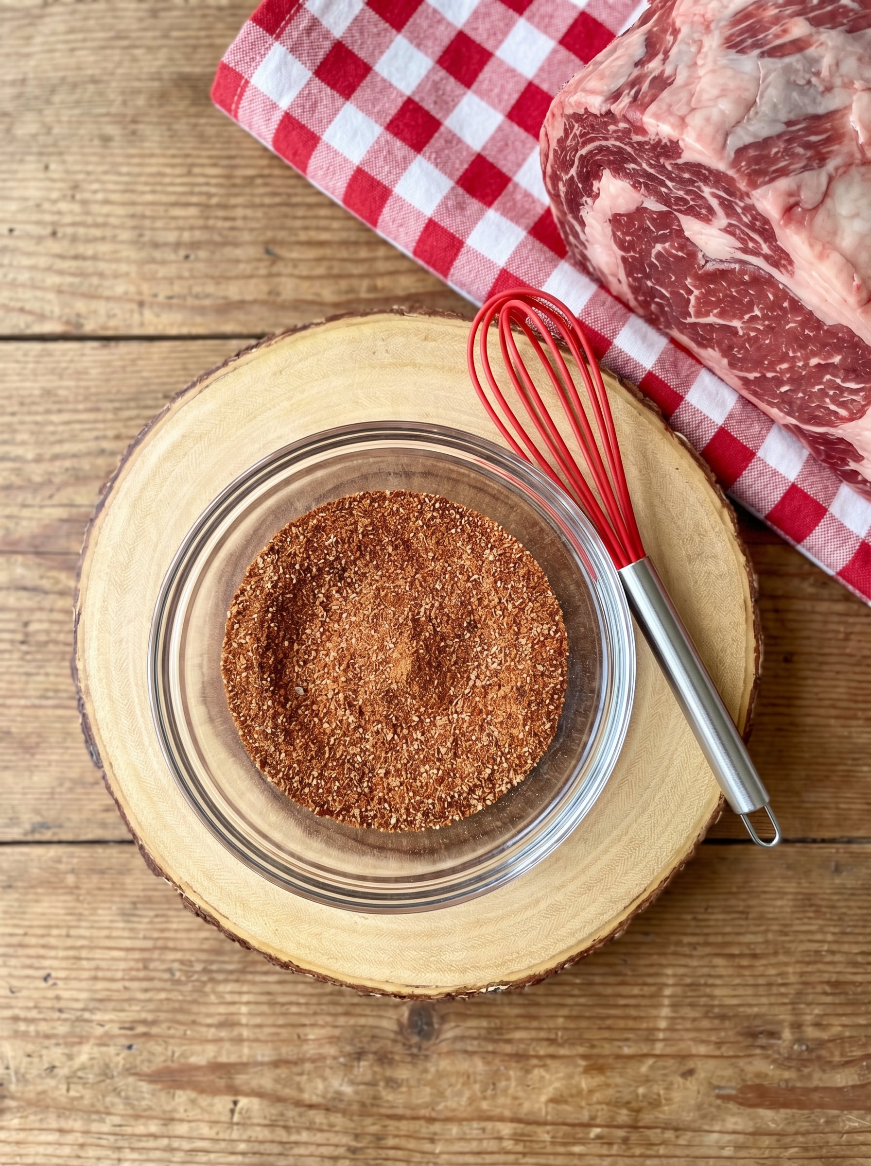 Dry rub seasoning mix in bowl for beef short ribs pellet smoker recipe