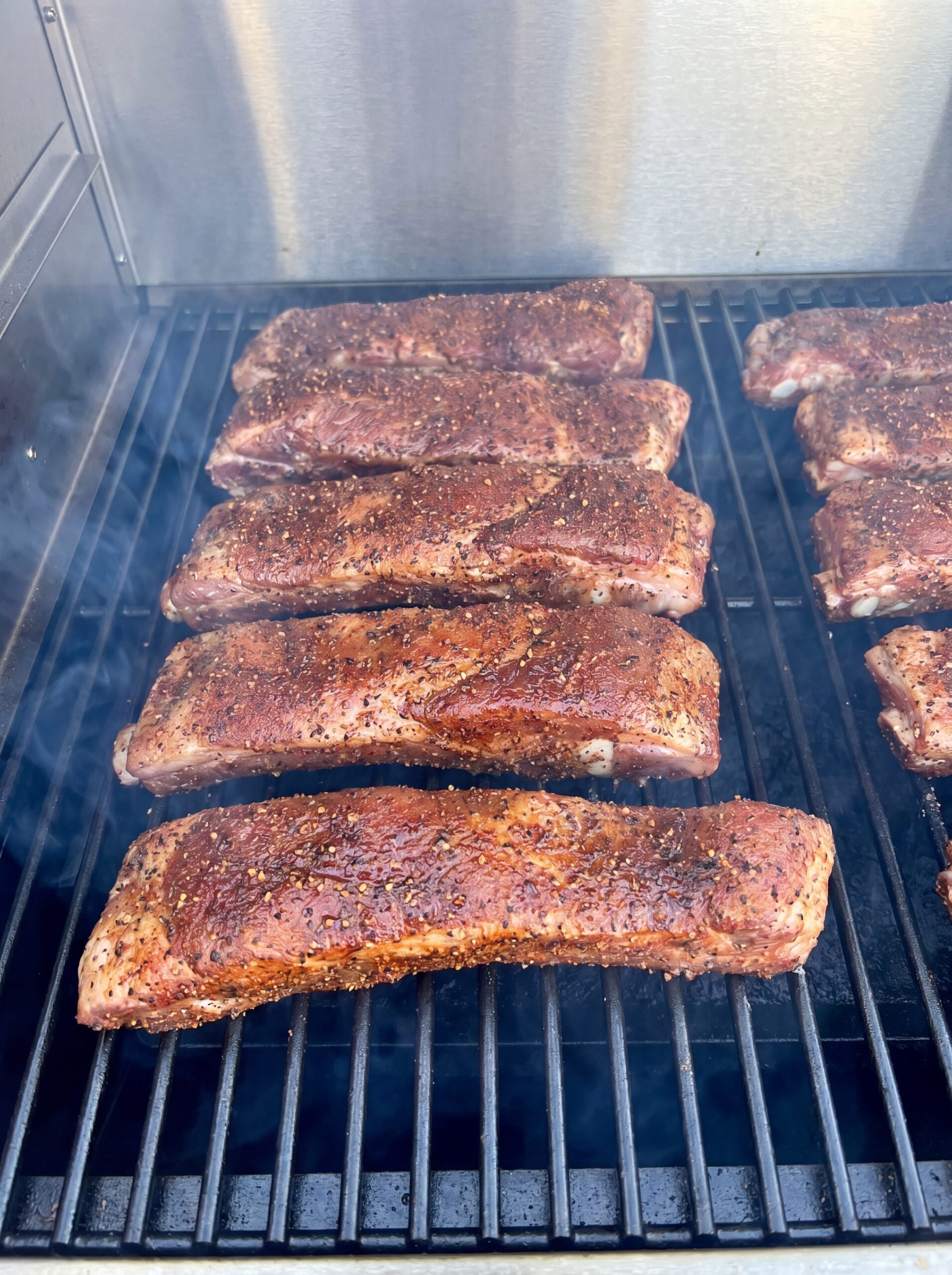 country style ribs smoking on pellet grill for bbq ribs recipe