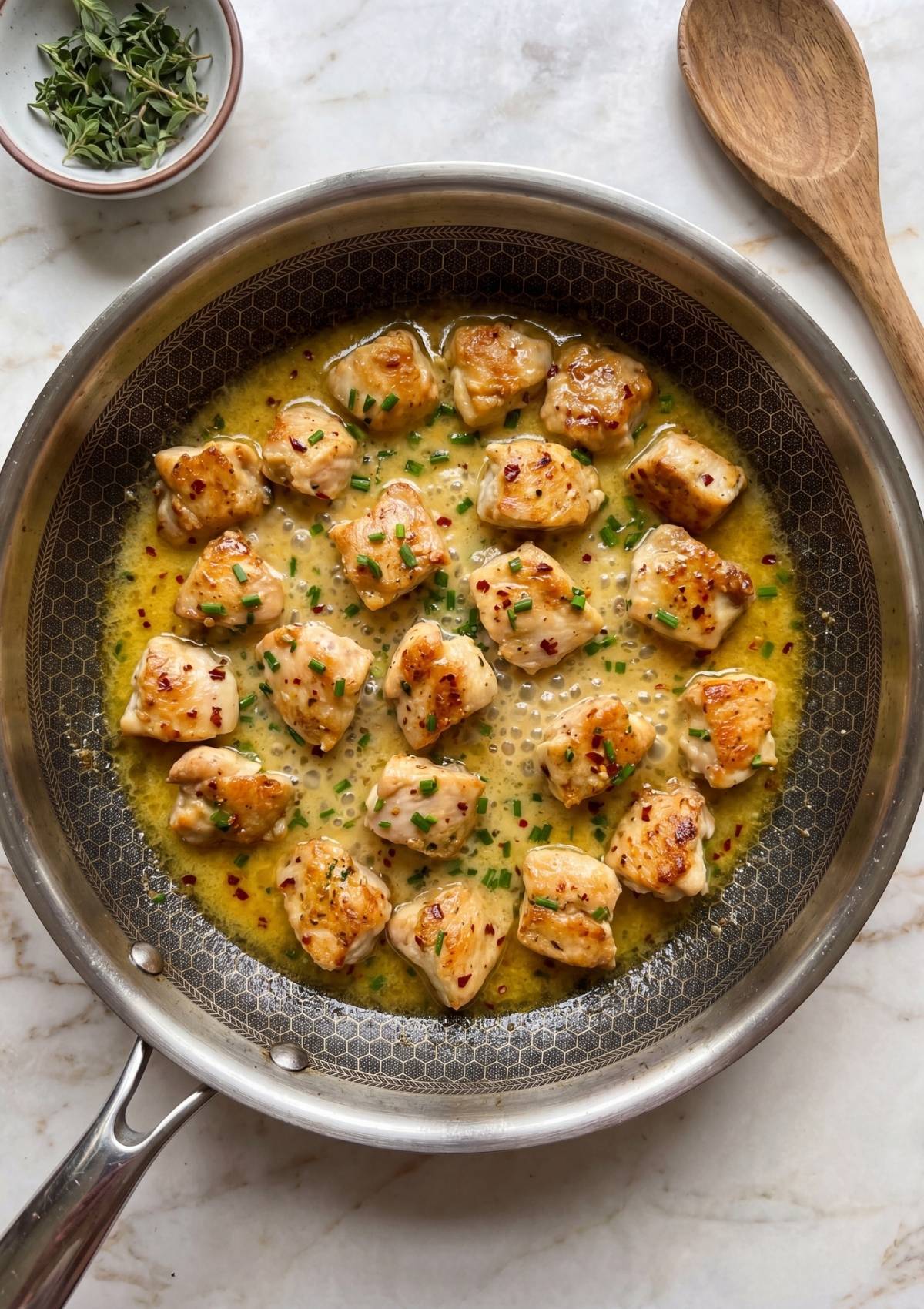 chicken pieces cooking in butter and spices for cowboy chicken spaghetti easy skillet recipe