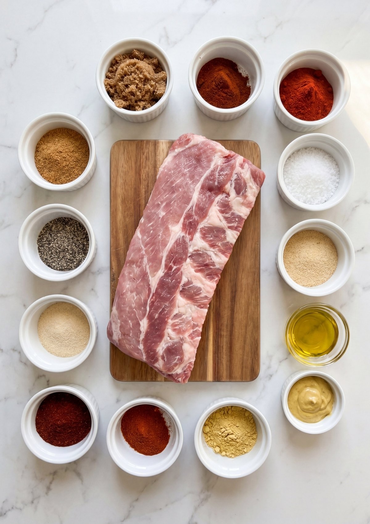 pork ribs with spices and seasonings arranged for easy dry rub rib recipe pellet smoker