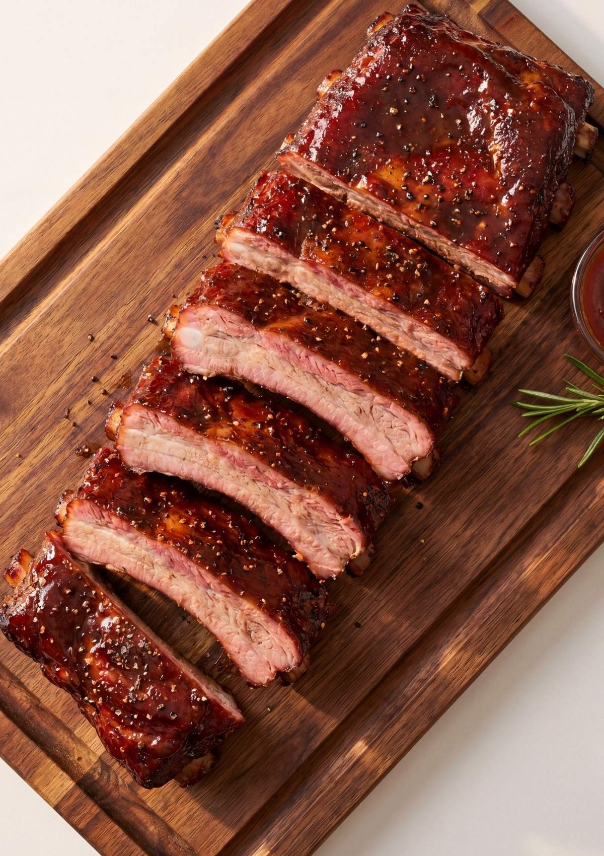 Pit Boss pellet smoker rib recipe with sliced ribs on wooden board showing juicy smoked meat texture