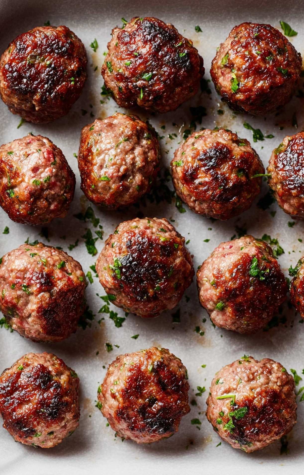 A top-down view of cooked meatballs showing a consistent golden-brown crust from the air fryer.