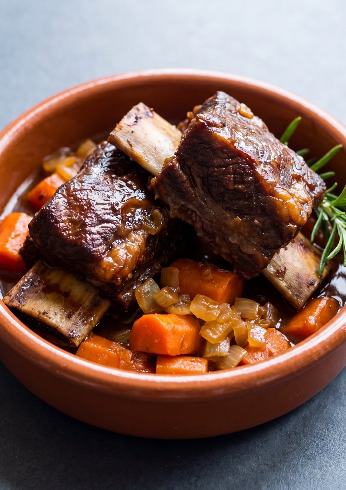 braised wagyu beef short ribs with carrots onions and rich sauce in bowl easy one pot dinner recipe