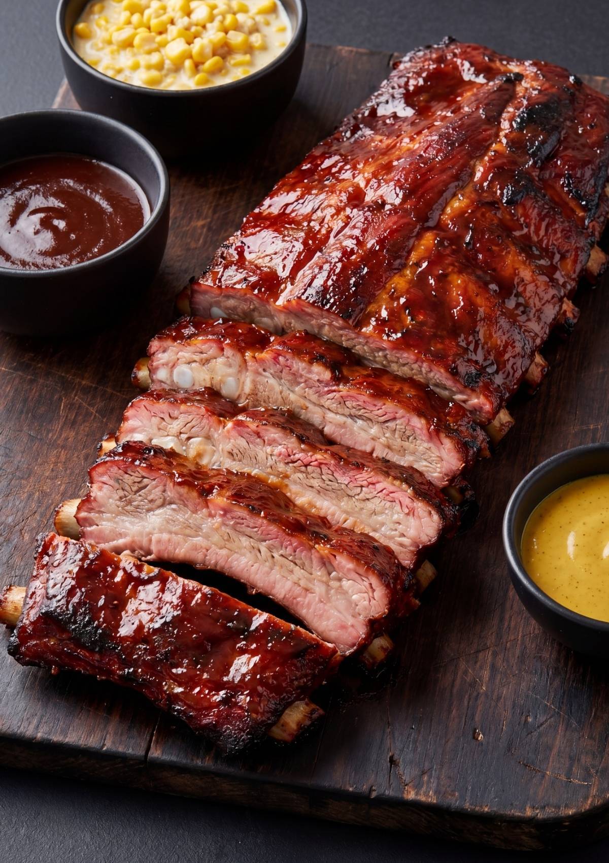 sliced smoked ribs with bbq sauce and corn side dish best smoked ribs recipe pellet grill