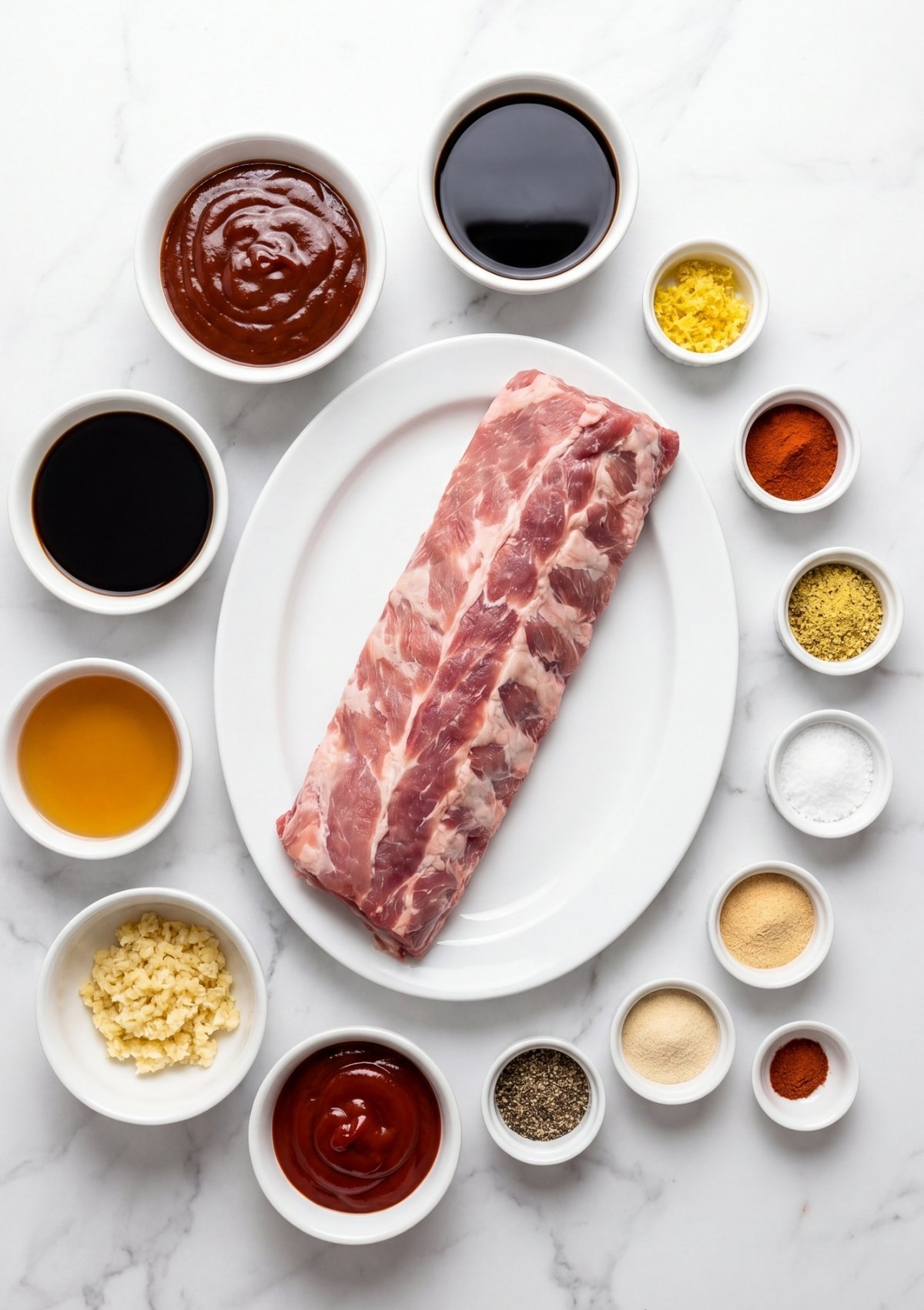 raw pork ribs with bbq sauce spices garlic and marinade ingredients for best smoked ribs recipe pellet grill