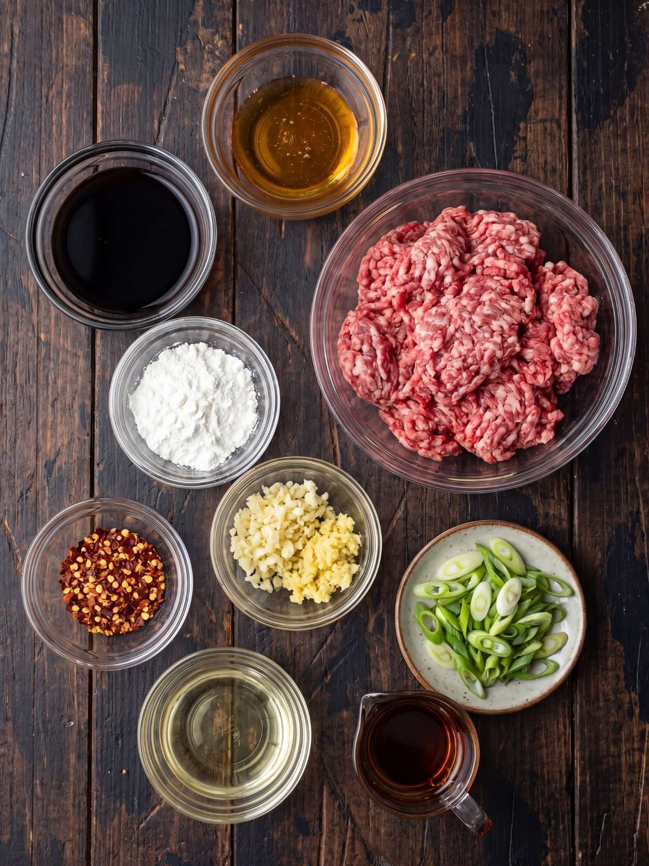 wagyu ground beef recipe ingredients including raw beef soy sauce garlic ginger and spices