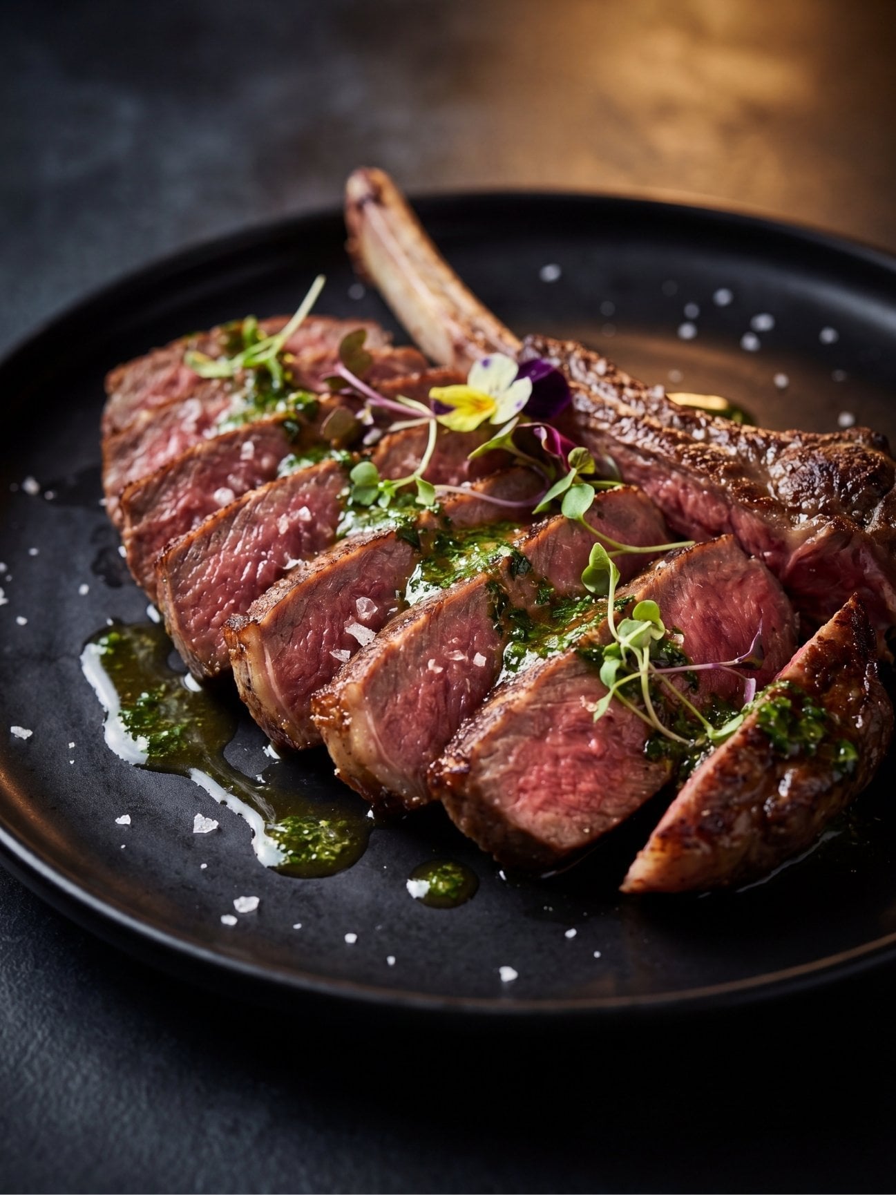 wagyu beef tomahawk steak recipe plated steak with herbs and butter sauce gourmet dinner