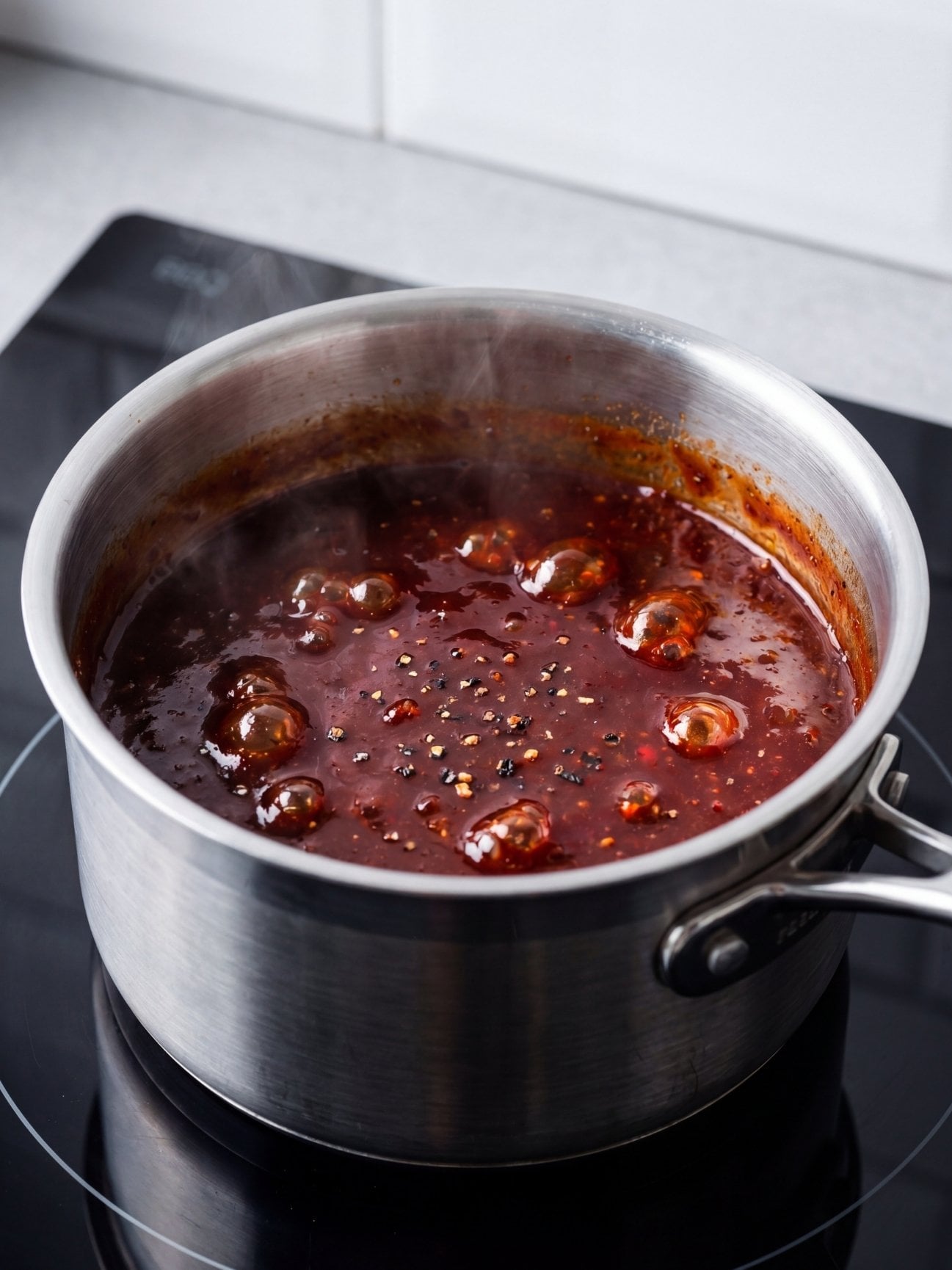 tender wagyu beef brisket recipe bbq sauce simmering in pot with spices thick and rich