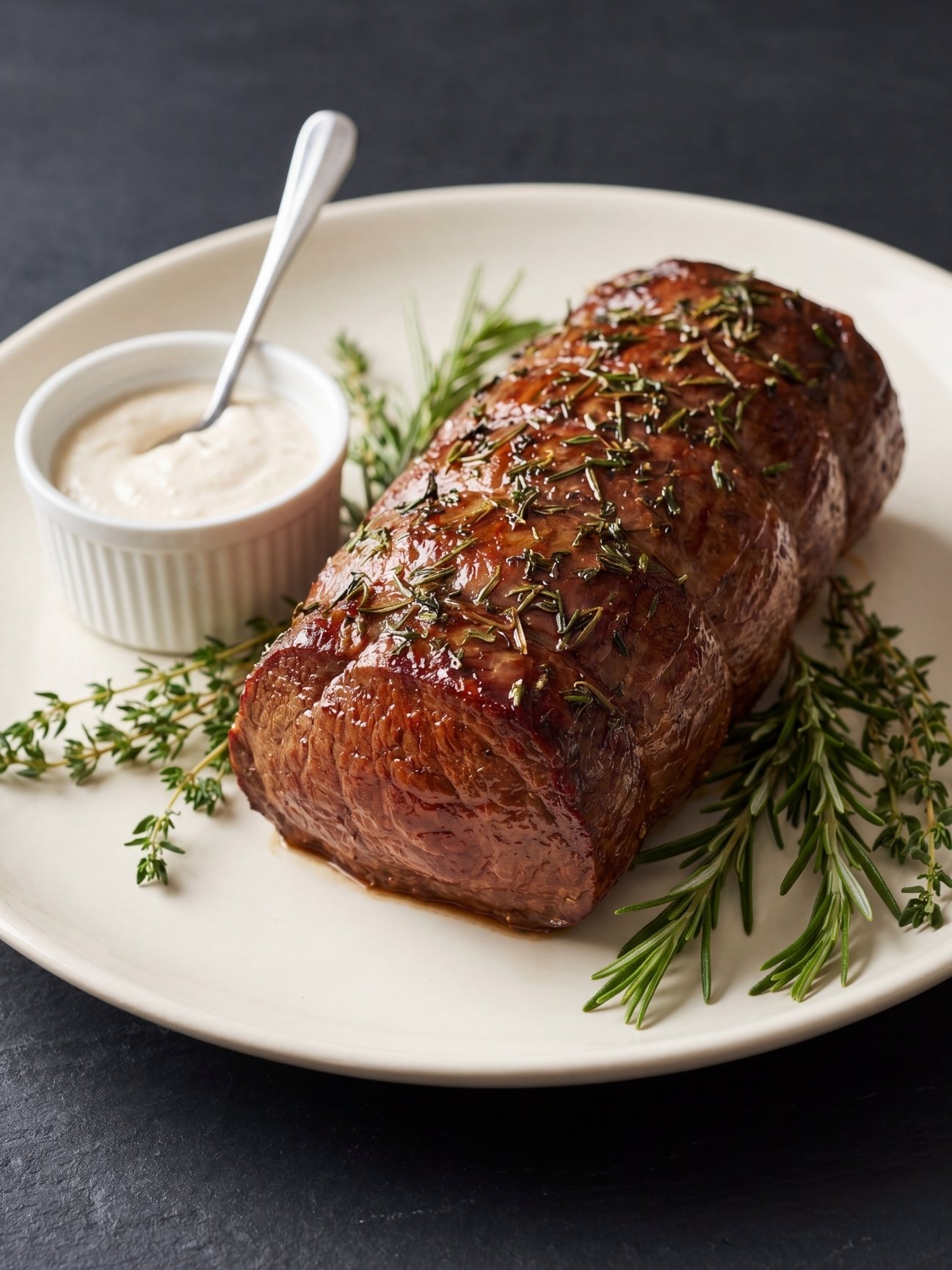 wagyu beef tenderloin recipe seared roast with rosemary herbs crispy crust plated