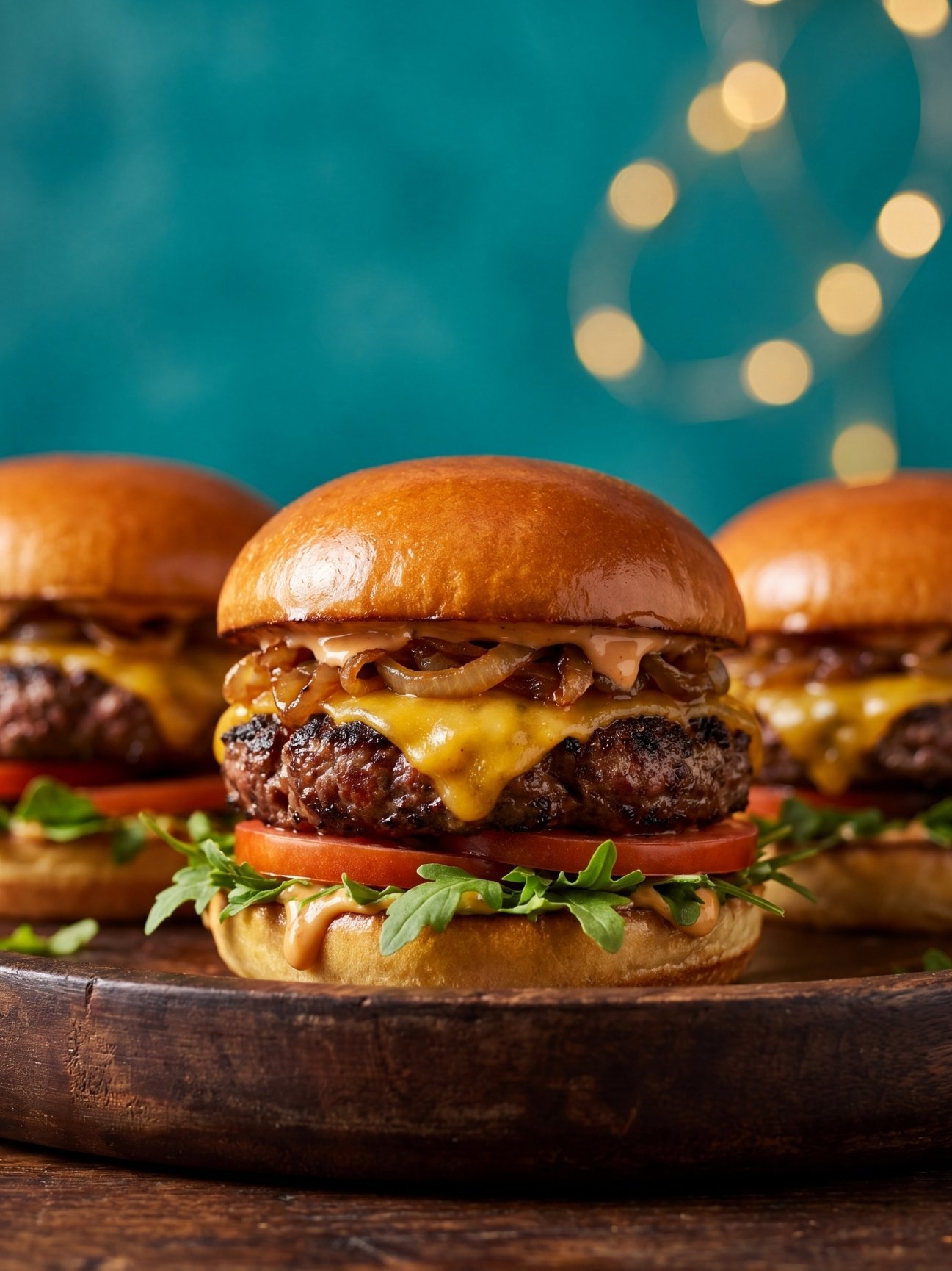 juicy wagyu beef burger patties recipe with melted cheese caramelized onions and sauce on soft bun gourmet burger idea