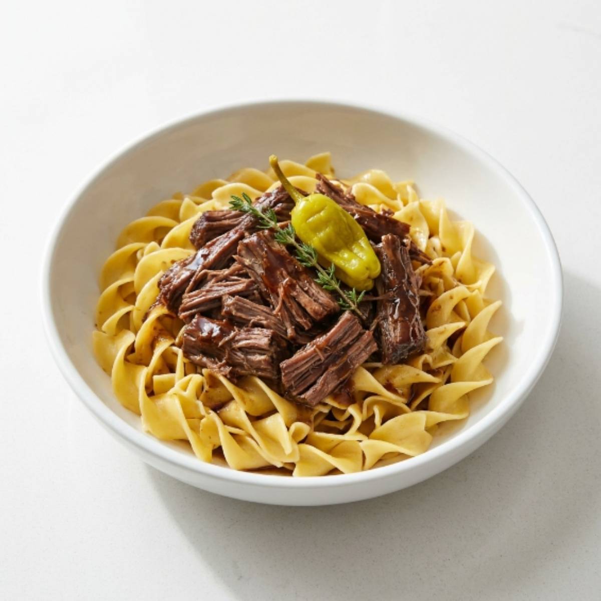 Mississippi Pot Roast over Wide Egg Noodles